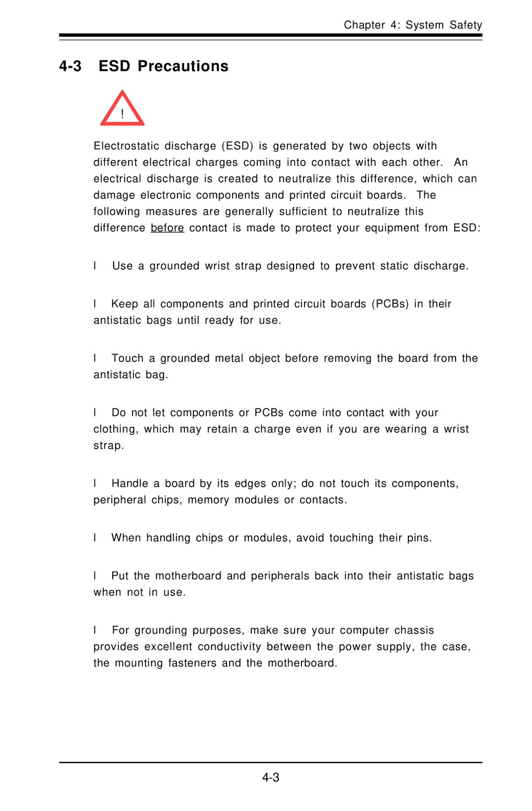 SUPER MICRO Computer 6012L-6 user manual ESD Precautions 