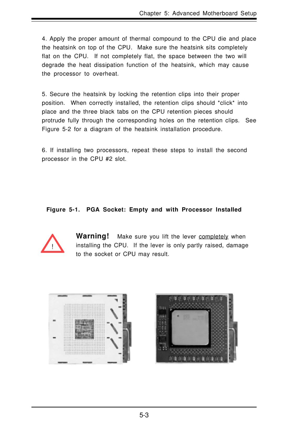 SUPER MICRO Computer 6012L-6 user manual PGA Socket Empty and with Processor Installed 