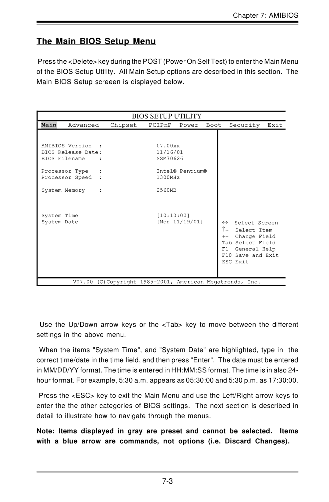 SUPER MICRO Computer 6012L-6 user manual Main Bios Setup Menu, Bios Setup Utility 