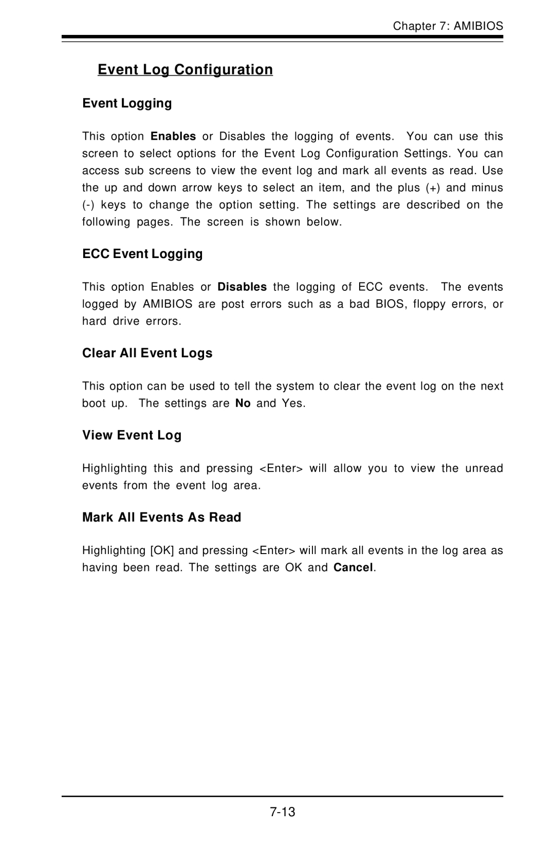 SUPER MICRO Computer 6012L-6 user manual Event Log Configuration 