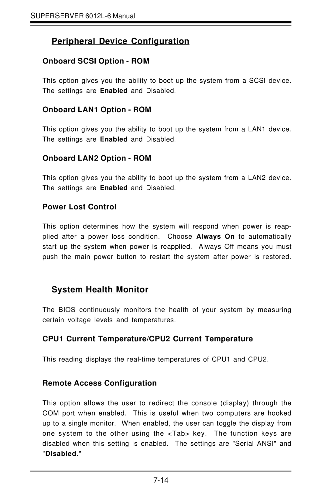 SUPER MICRO Computer 6012L-6 user manual Peripheral Device Configuration, System Health Monitor 