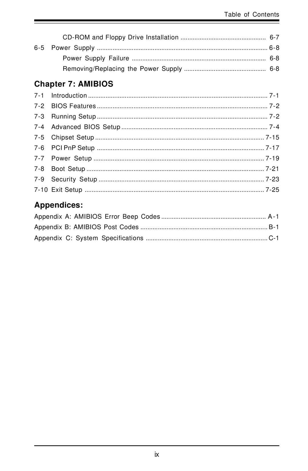 SUPER MICRO Computer 6012L-6 user manual Amibios, Appendices 