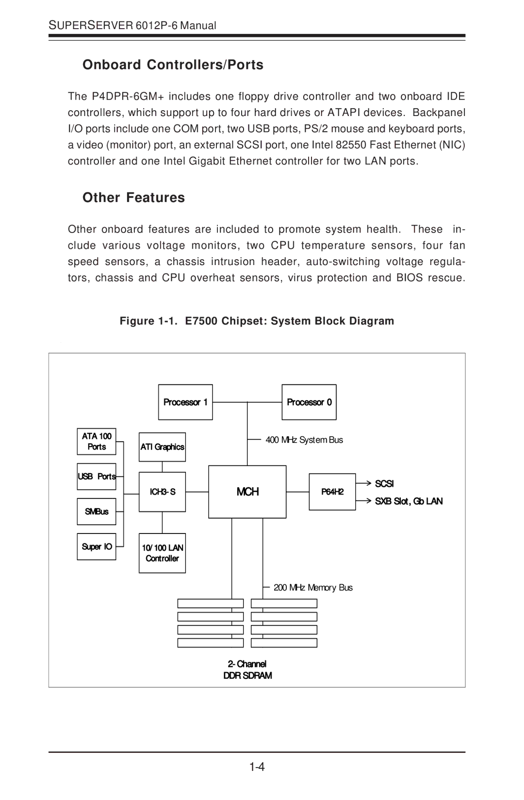 SUPER MICRO Computer 6012P-6 user manual Onboard Controllers/Ports, Other Features 