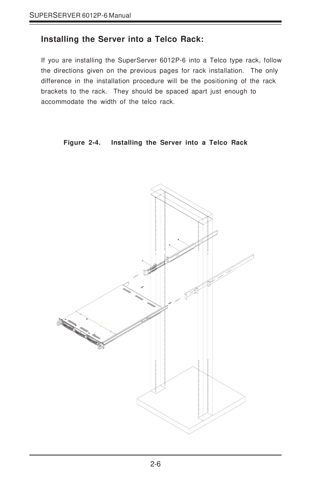 SUPER MICRO Computer 6012P-6 user manual Installing the Server into a Telco Rack 