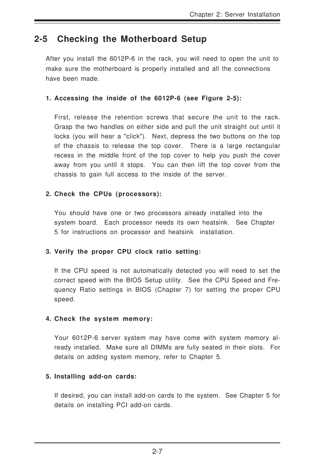 SUPER MICRO Computer 6012P-6 user manual Checking the Motherboard Setup 