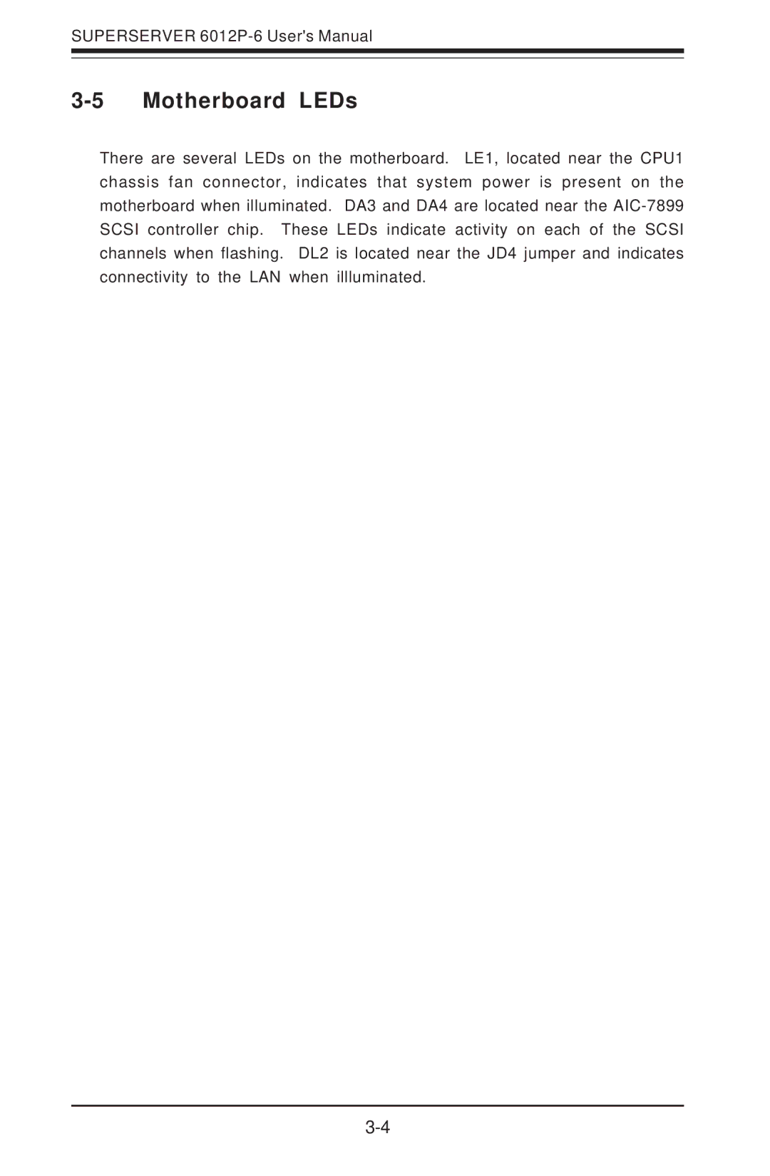 SUPER MICRO Computer 6012P-6 user manual Motherboard LEDs 