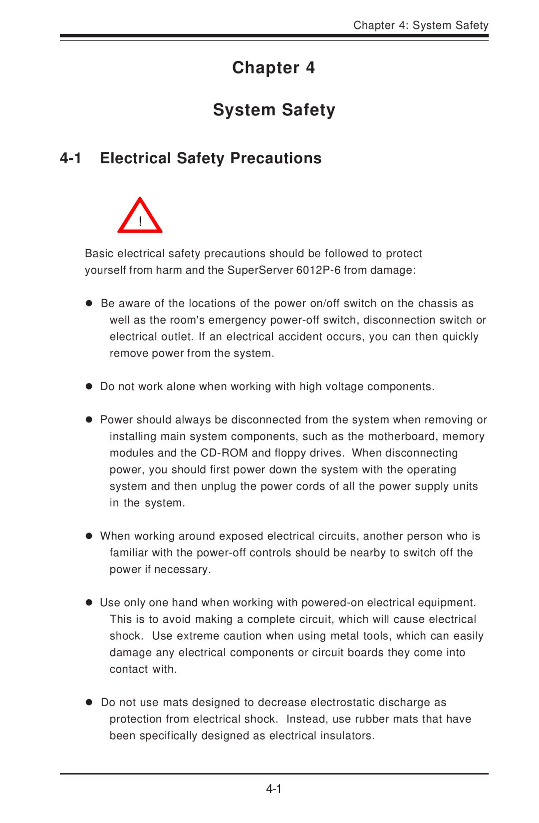 SUPER MICRO Computer 6012P-6 user manual Chapter System Safety, Electrical Safety Precautions 