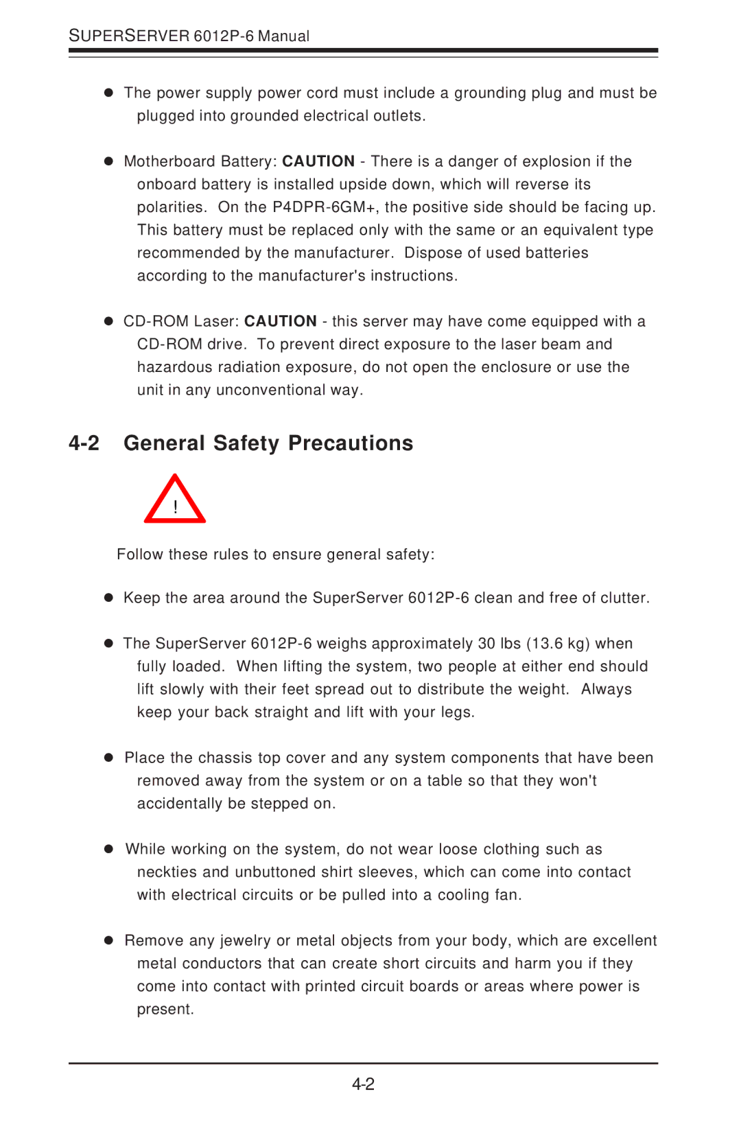 SUPER MICRO Computer 6012P-6 user manual General Safety Precautions 