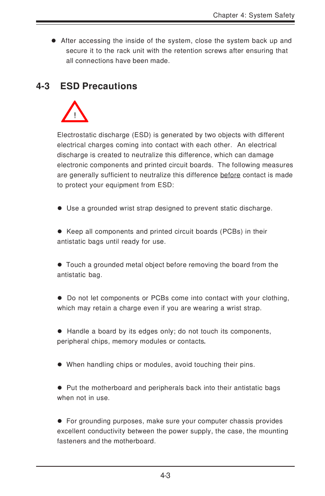 SUPER MICRO Computer 6012P-6 user manual ESD Precautions 