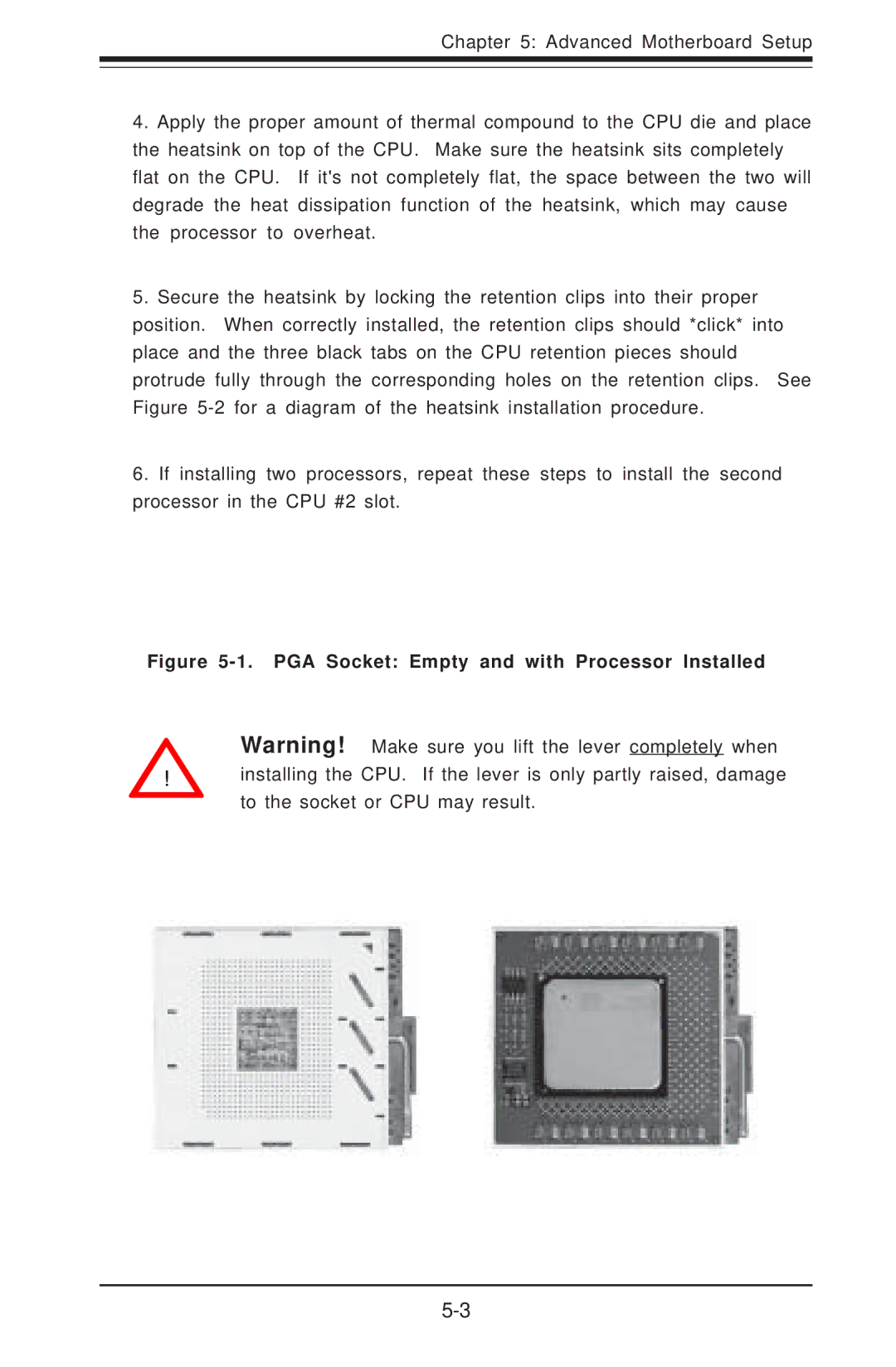 SUPER MICRO Computer 6012P-6 user manual PGA Socket Empty and with Processor Installed 