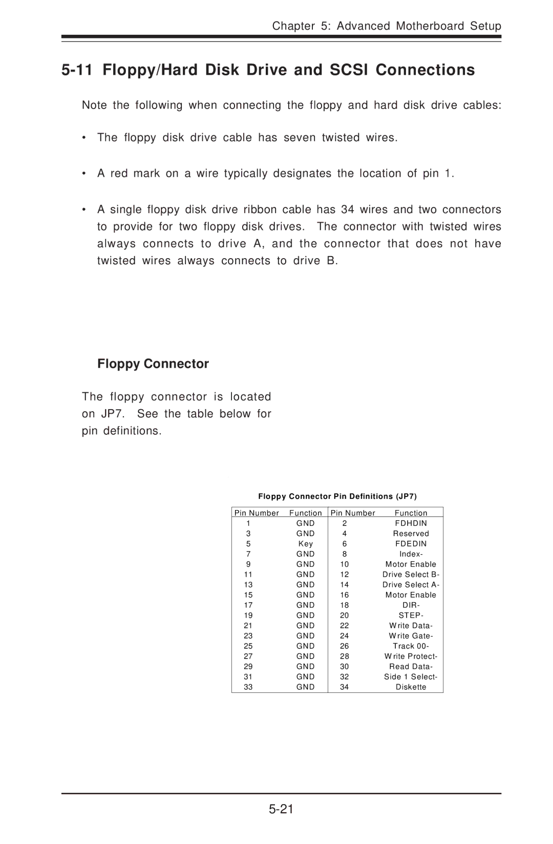 SUPER MICRO Computer 6012P-6 user manual Floppy/Hard Disk Drive and Scsi Connections, Floppy Connector 