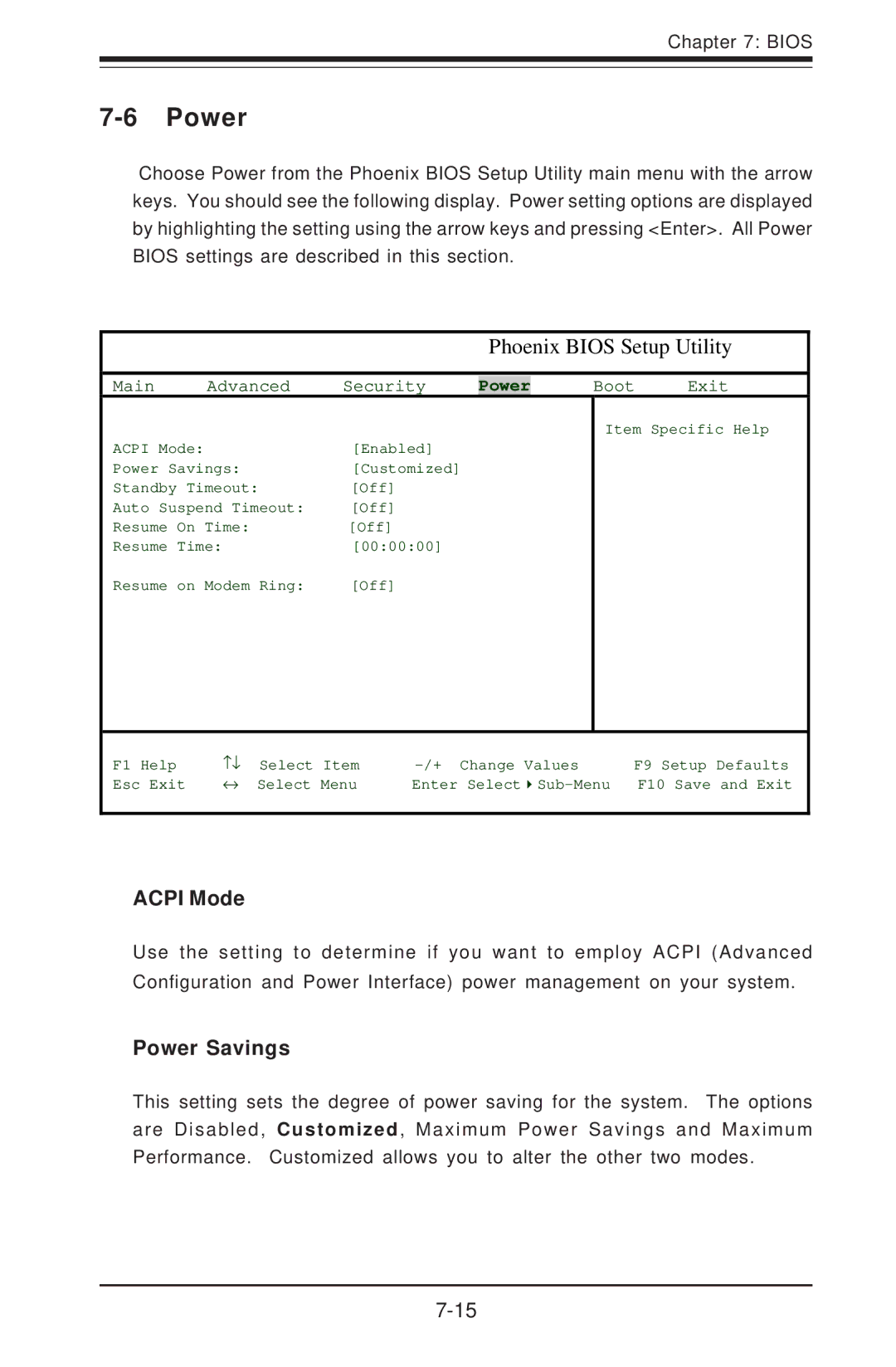 SUPER MICRO Computer 6012P-6 user manual Acpi Mode, Power Savings 