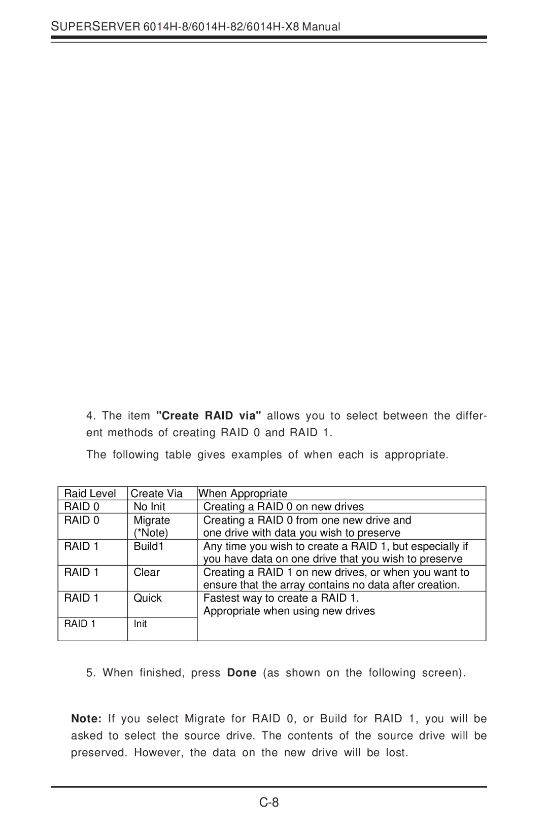 SUPER MICRO Computer 6014H-8 user manual When finished, press Done as shown on the following screen 