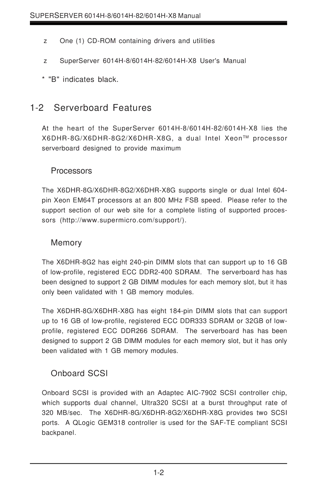 SUPER MICRO Computer 6014H-8 user manual Serverboard Features, Processors Memory, Onboard Scsi 