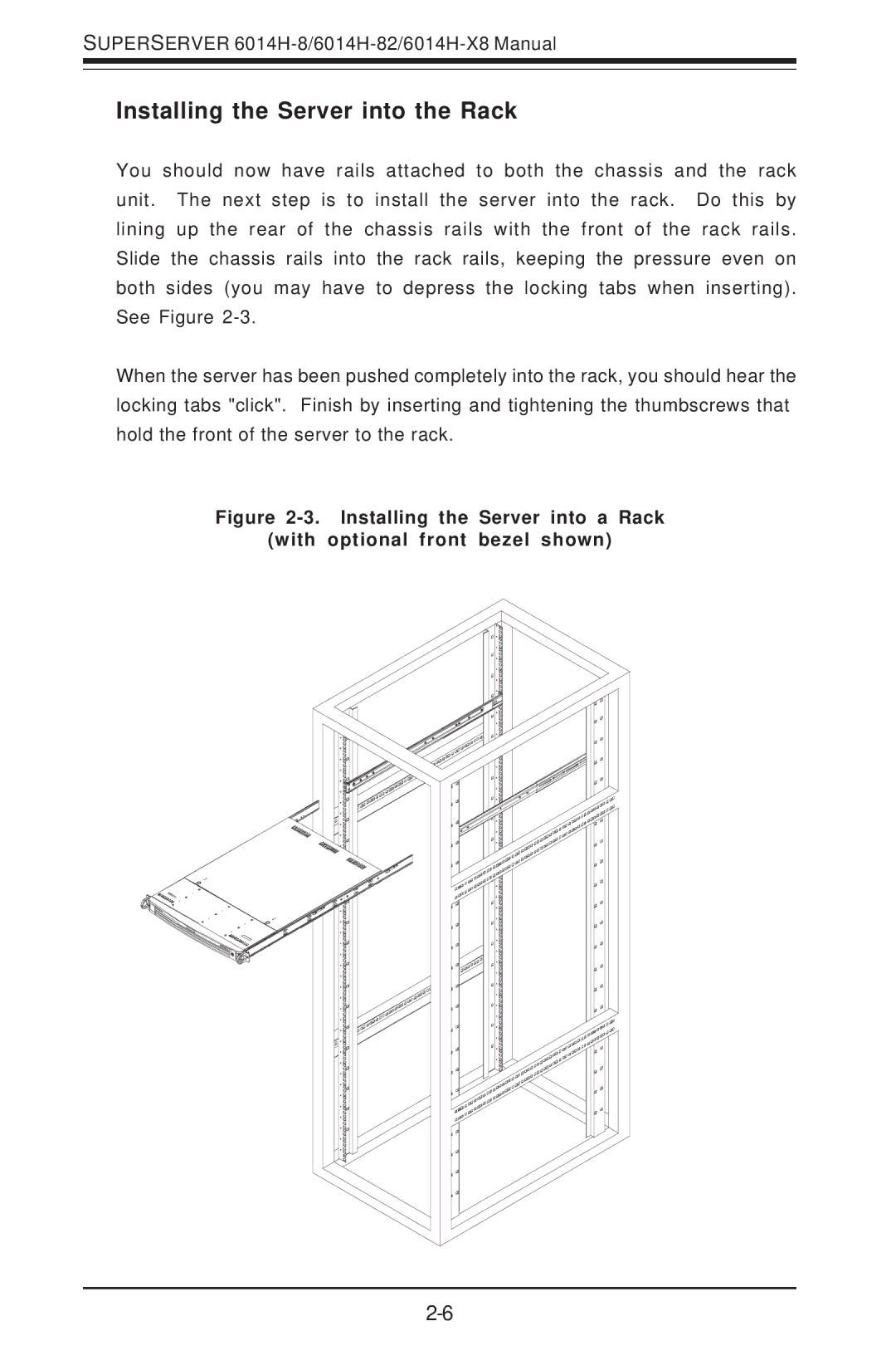 SUPER MICRO Computer 6014H-8 user manual Installing the Server into the Rack 