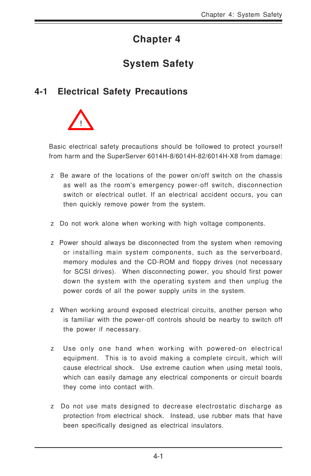 SUPER MICRO Computer 6014H-8 user manual Chapter System Safety, Electrical Safety Precautions 