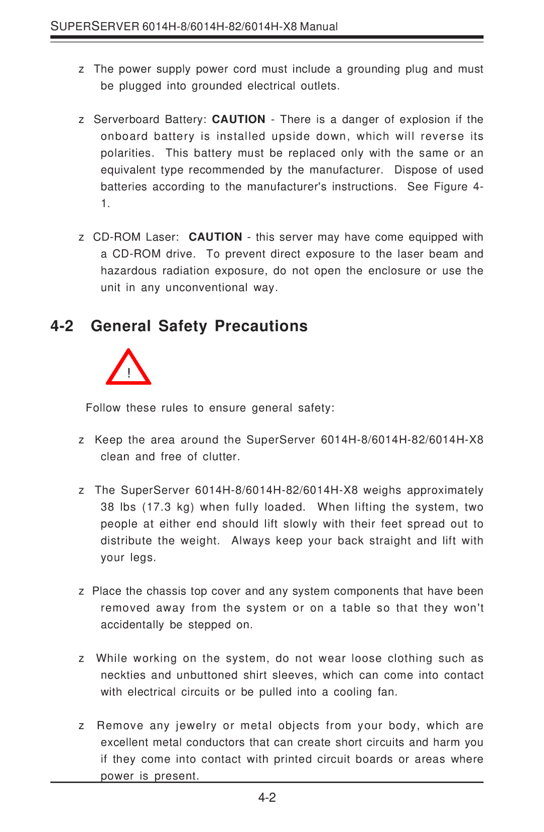 SUPER MICRO Computer 6014H-8 user manual General Safety Precautions 