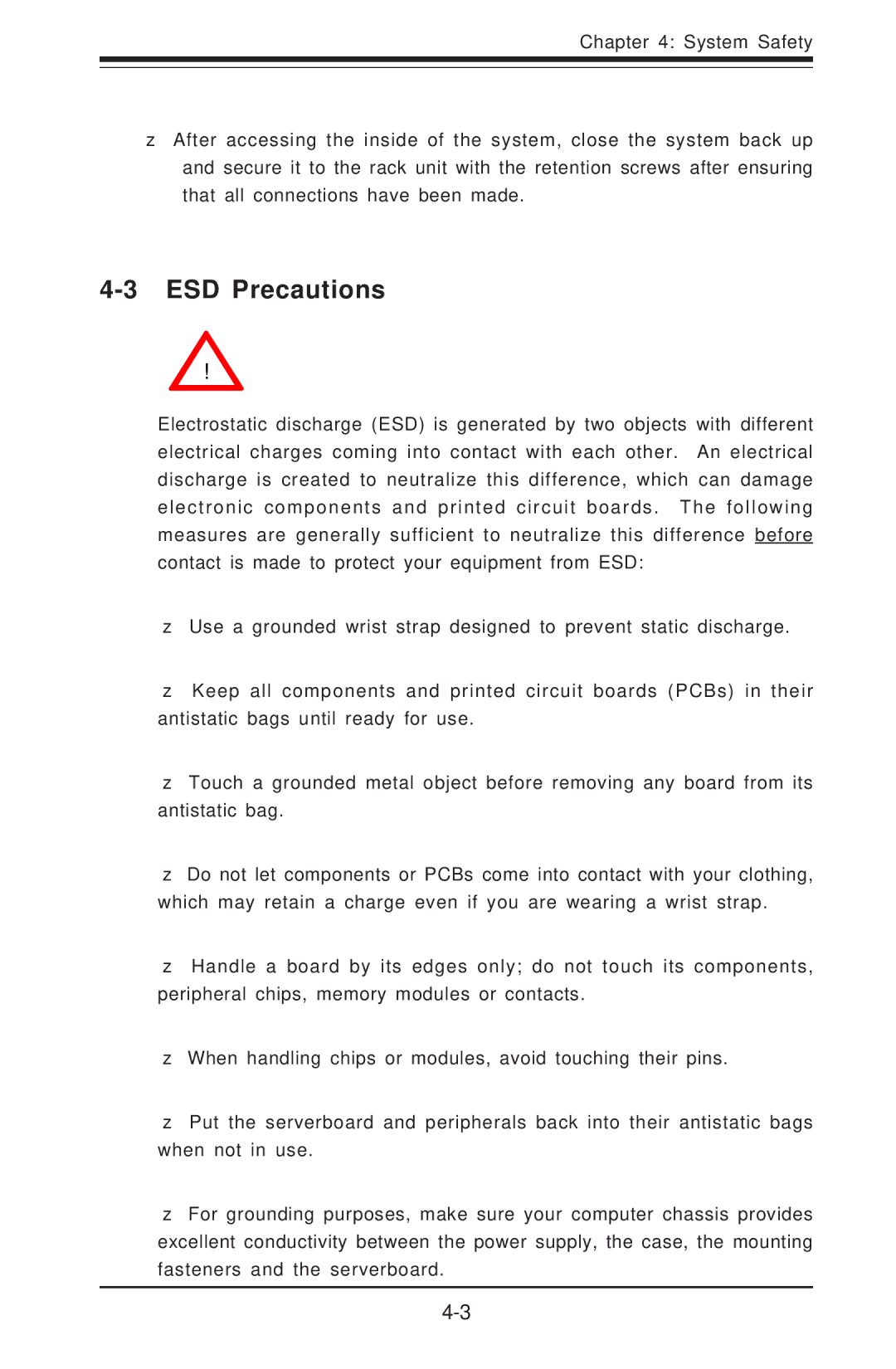 SUPER MICRO Computer 6014H-8 user manual ESD Precautions 