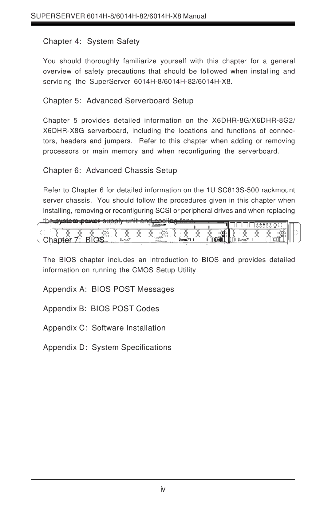 SUPER MICRO Computer 6014H-8 user manual System Safety, Advanced Serverboard Setup, Advanced Chassis Setup, Bios 