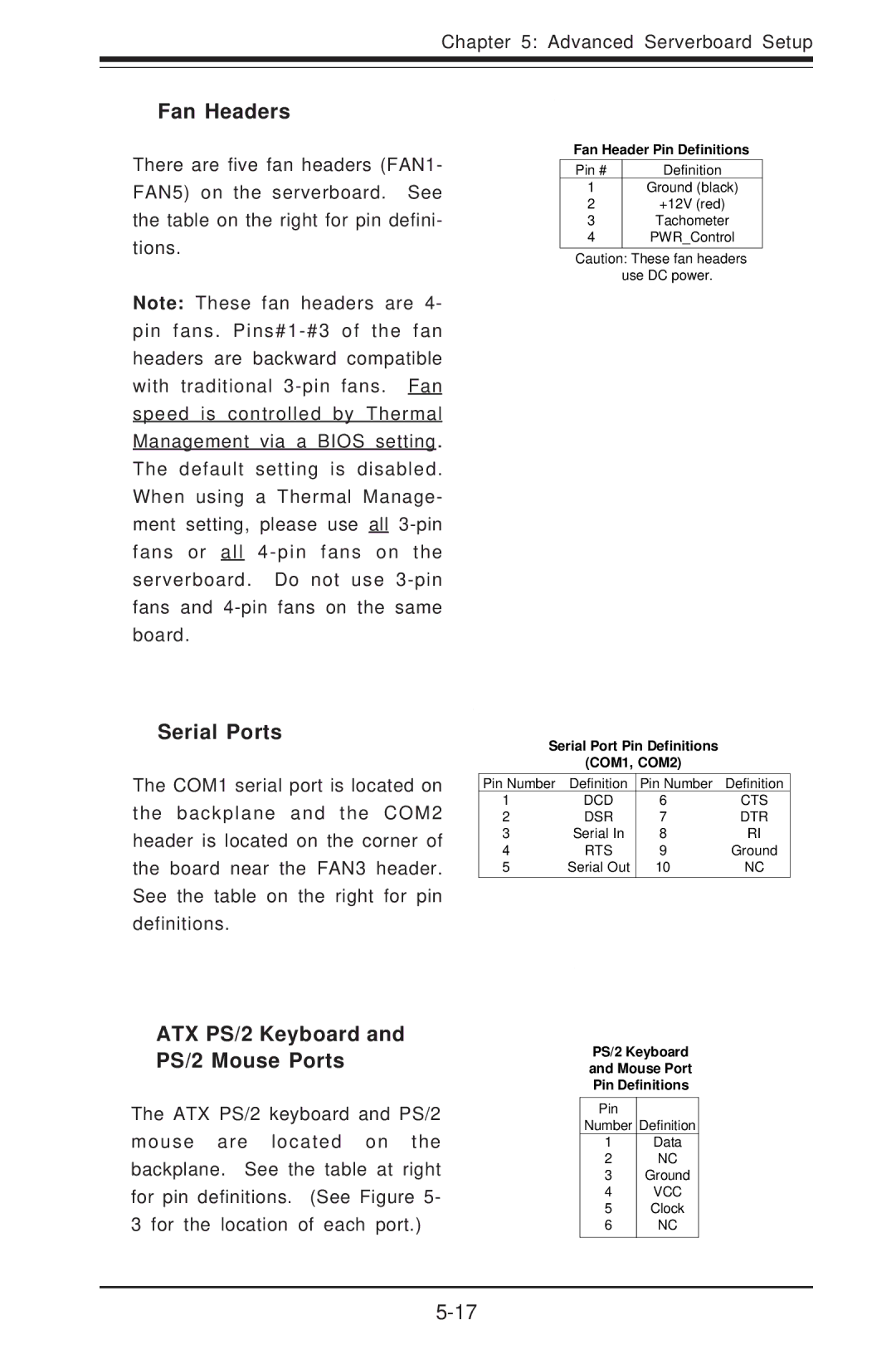 SUPER MICRO Computer 6014H-8 user manual Fan Headers, Serial Ports, ATX PS/2 Keyboard and PS/2 Mouse Ports 