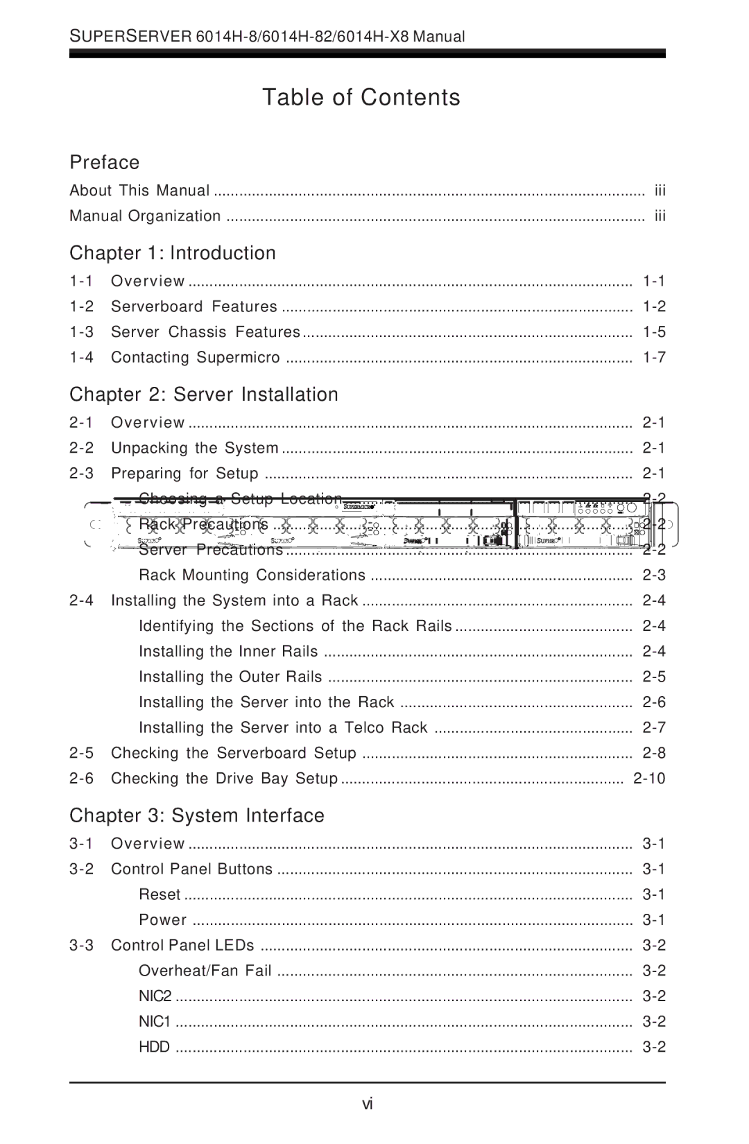 SUPER MICRO Computer 6014H-8 user manual Table of Contents 