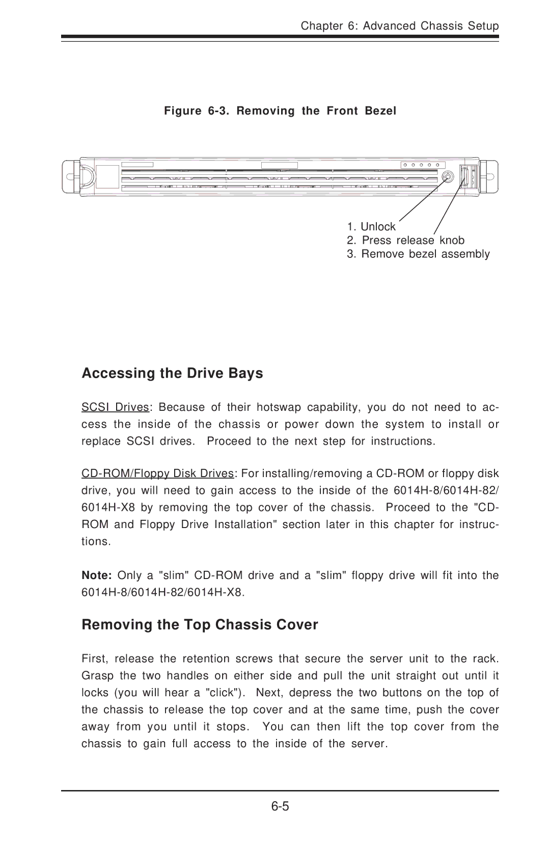 SUPER MICRO Computer 6014H-8 user manual Accessing the Drive Bays, Removing the Top Chassis Cover 