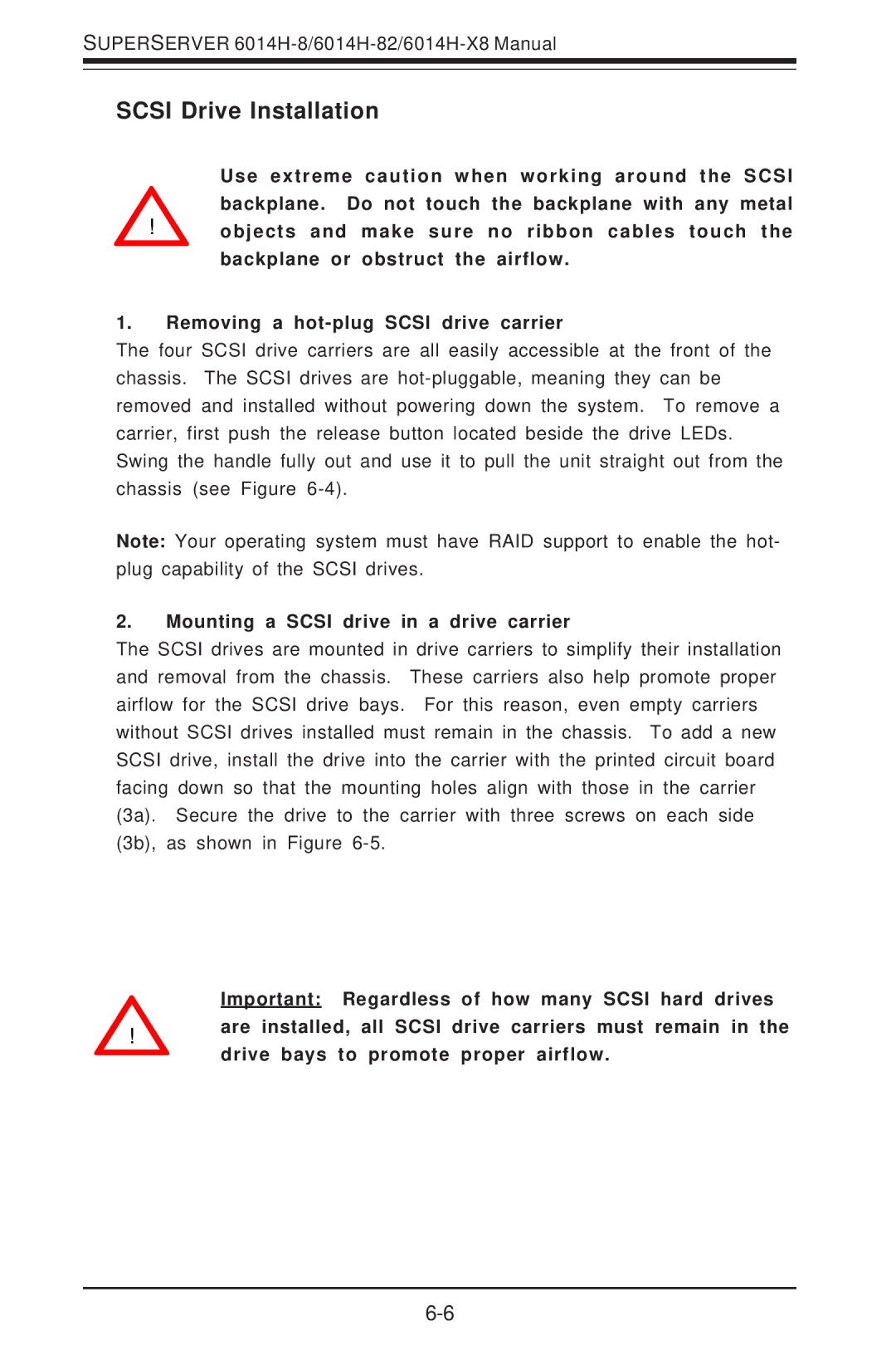 SUPER MICRO Computer 6014H-8 user manual Scsi Drive Installation, Mounting a Scsi drive in a drive carrier 