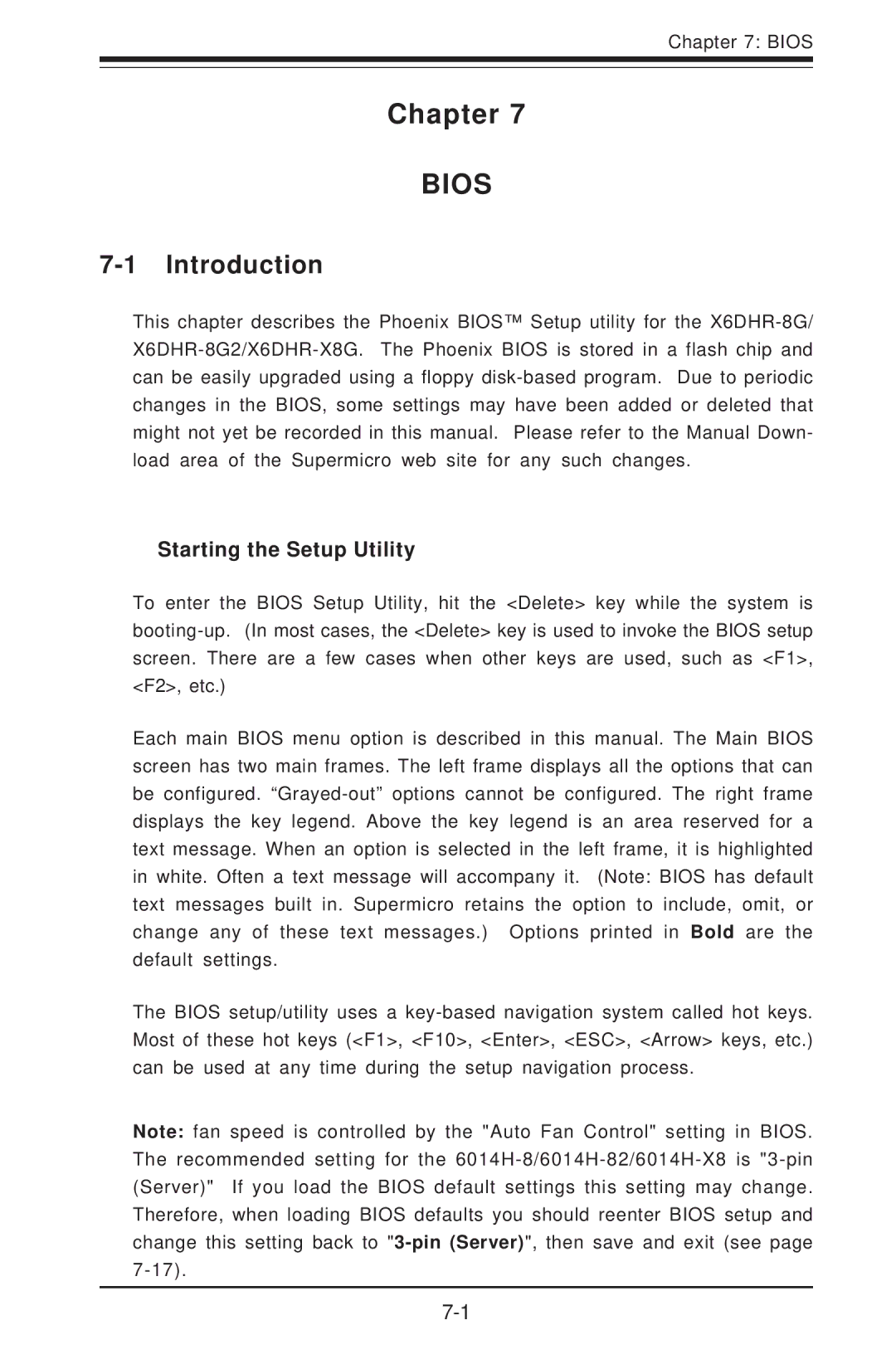 SUPER MICRO Computer 6014H-8 user manual Chapter, Introduction, Starting the Setup Utility 