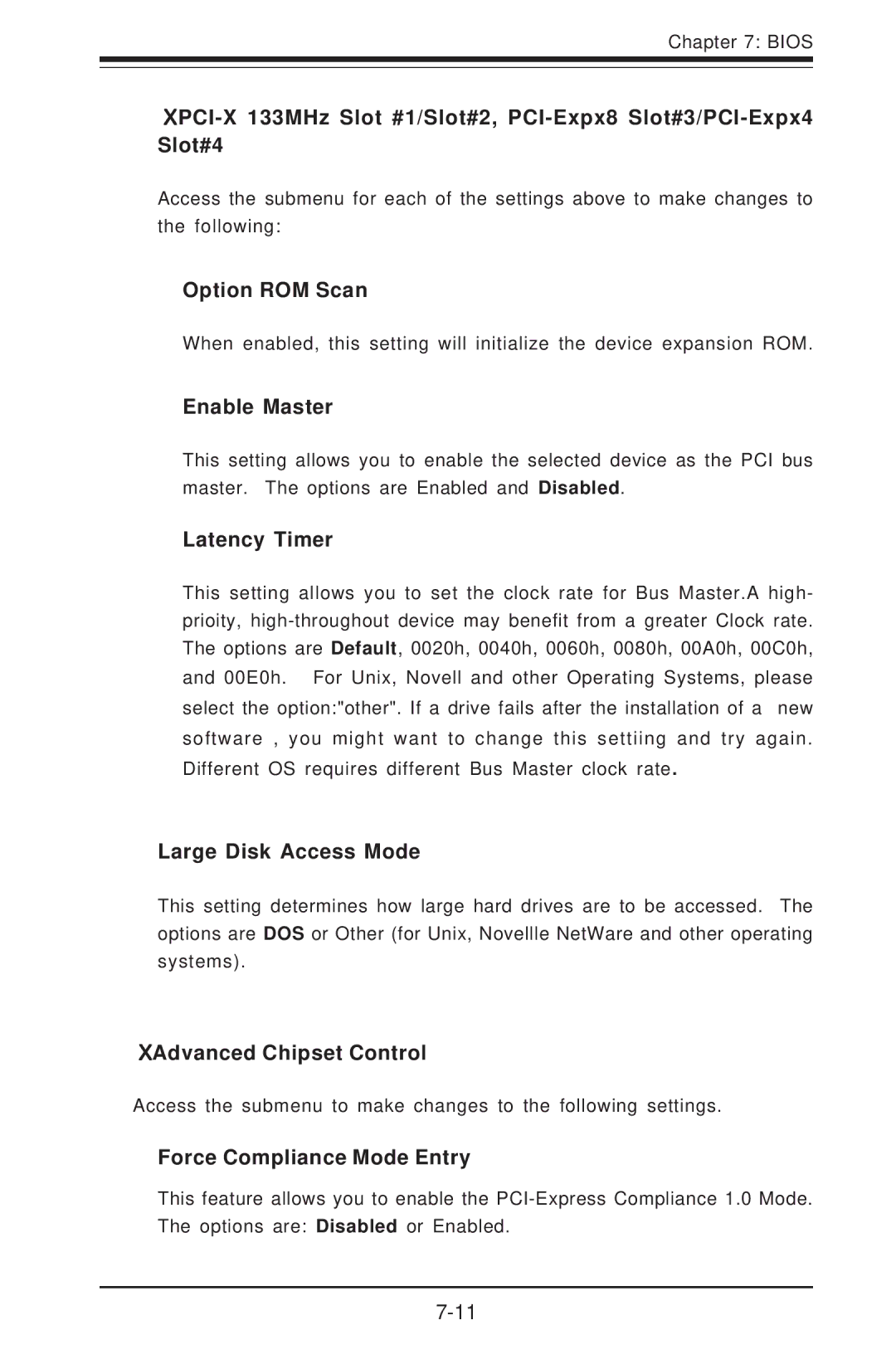 SUPER MICRO Computer 6014H-8 user manual Option ROM Scan, Enable Master, Latency Timer, Large Disk Access Mode 