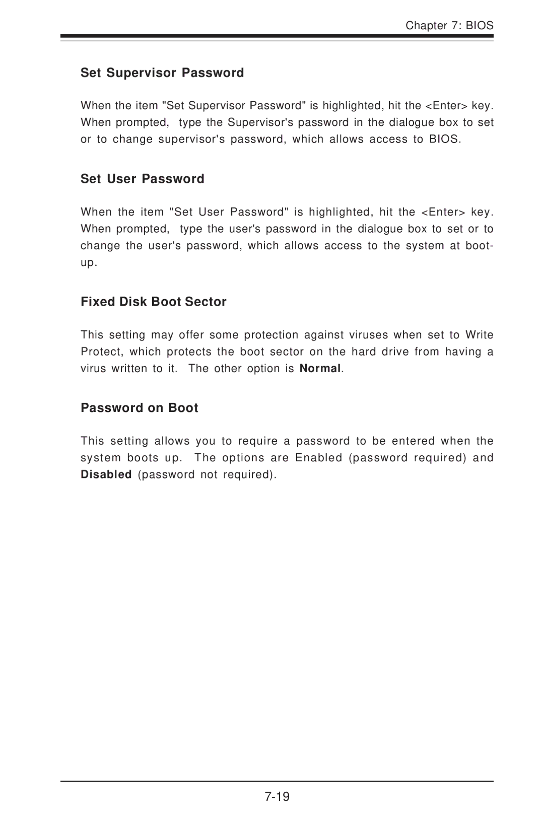 SUPER MICRO Computer 6014H-8 Set Supervisor Password, Set User Password, Fixed Disk Boot Sector, Password on Boot 