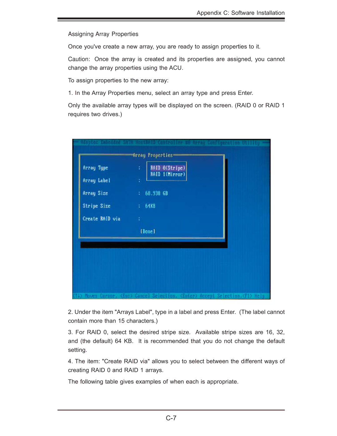 SUPER MICRO Computer 6014L-M manual Assigning Array Properties 