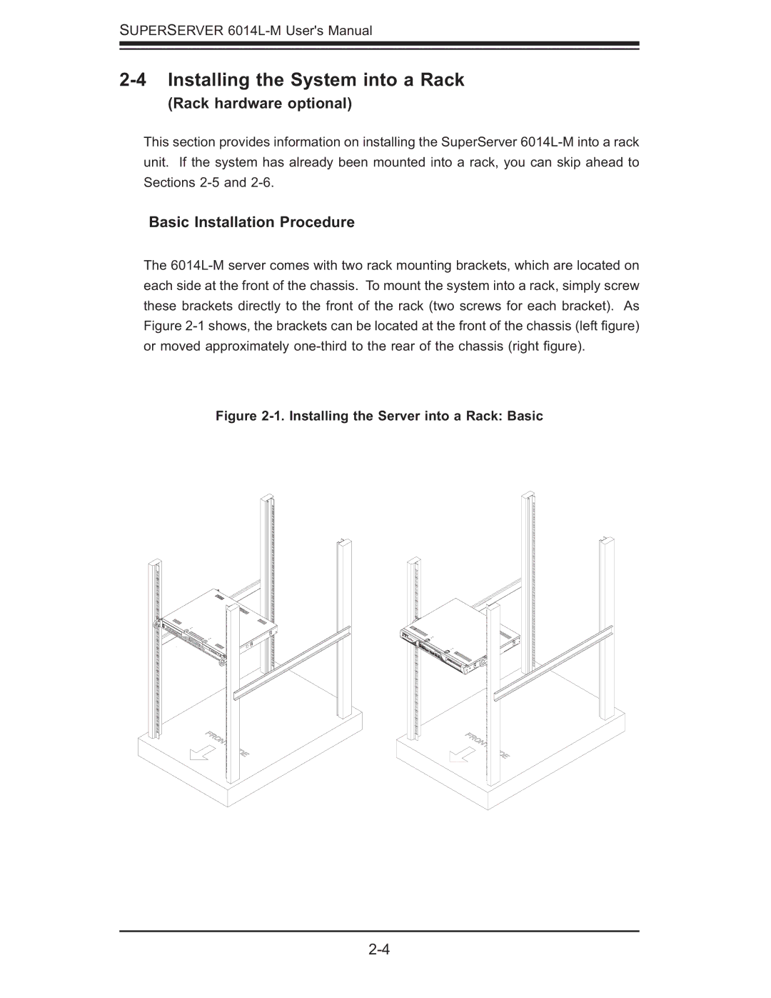 SUPER MICRO Computer 6014L-M manual Installing the System into a Rack, Rack hardware optional, Basic Installation Procedure 