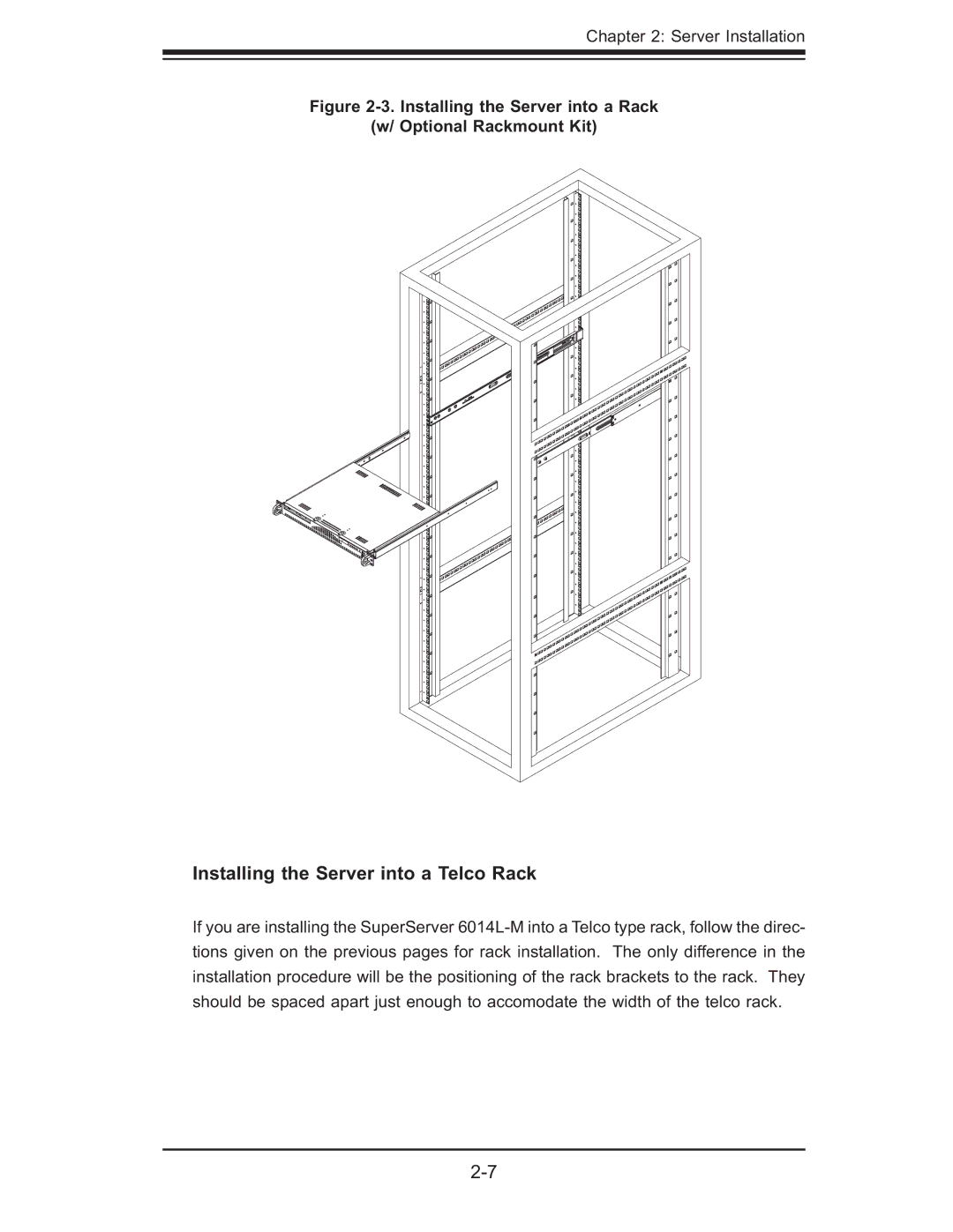 SUPER MICRO Computer 6014L-M manual Installing the Server into a Telco Rack 