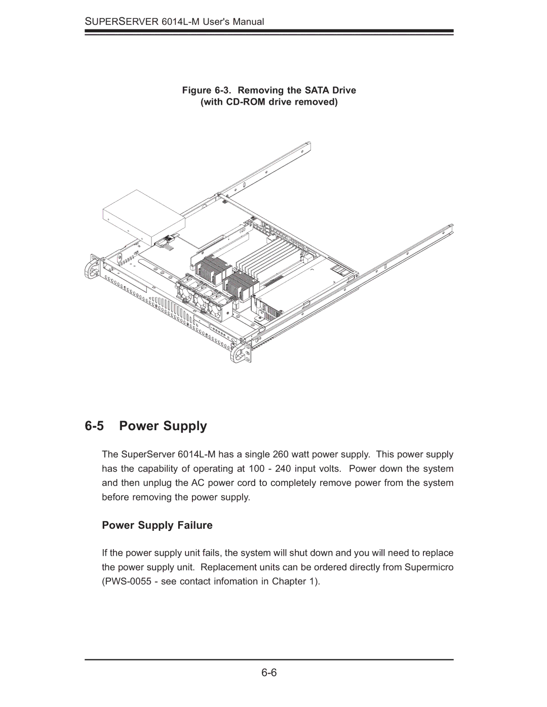 SUPER MICRO Computer 6014L-M manual Power Supply Failure 