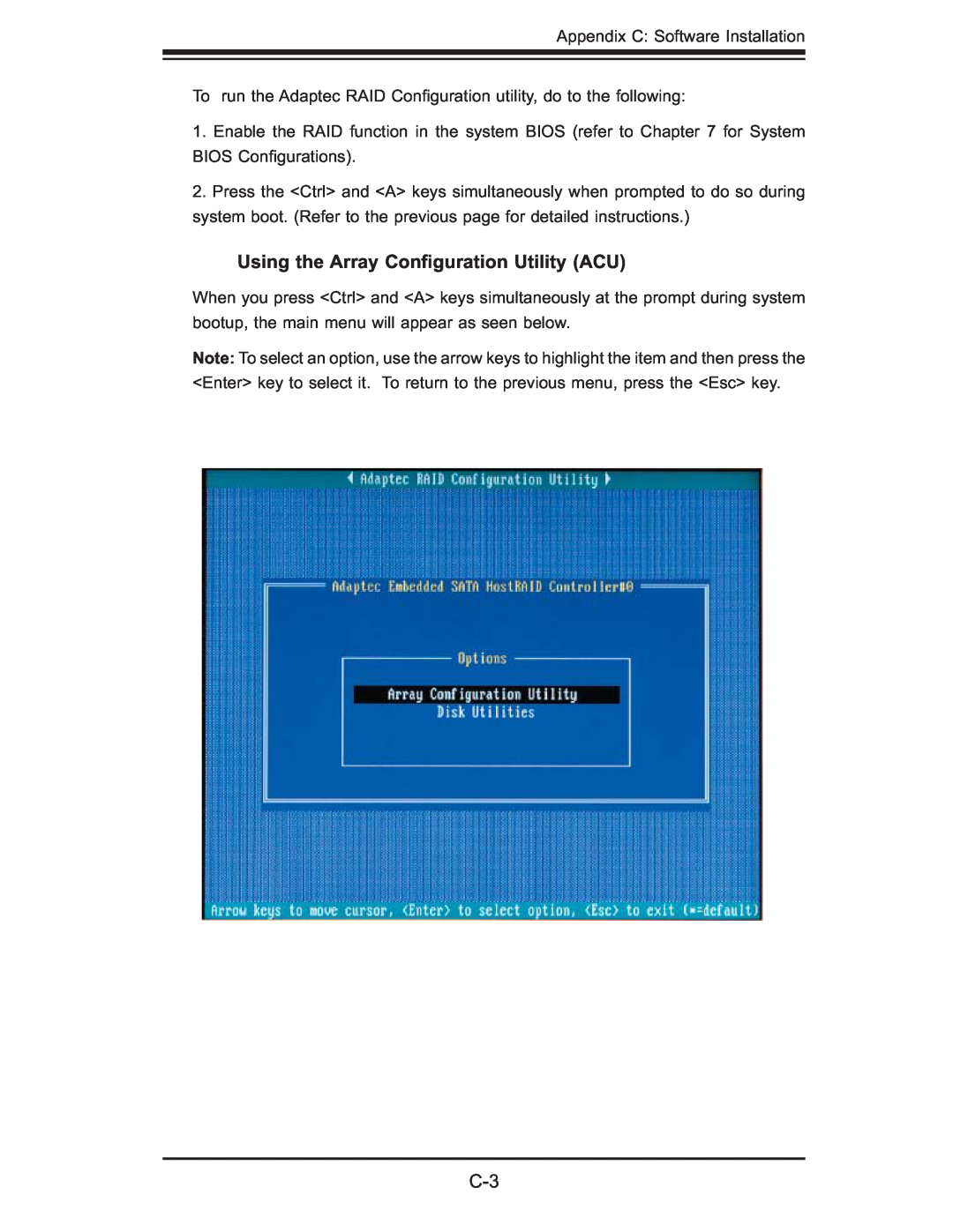 SUPER MICRO Computer 6014L-M manual Using the Array Conﬁguration Utility ACU 