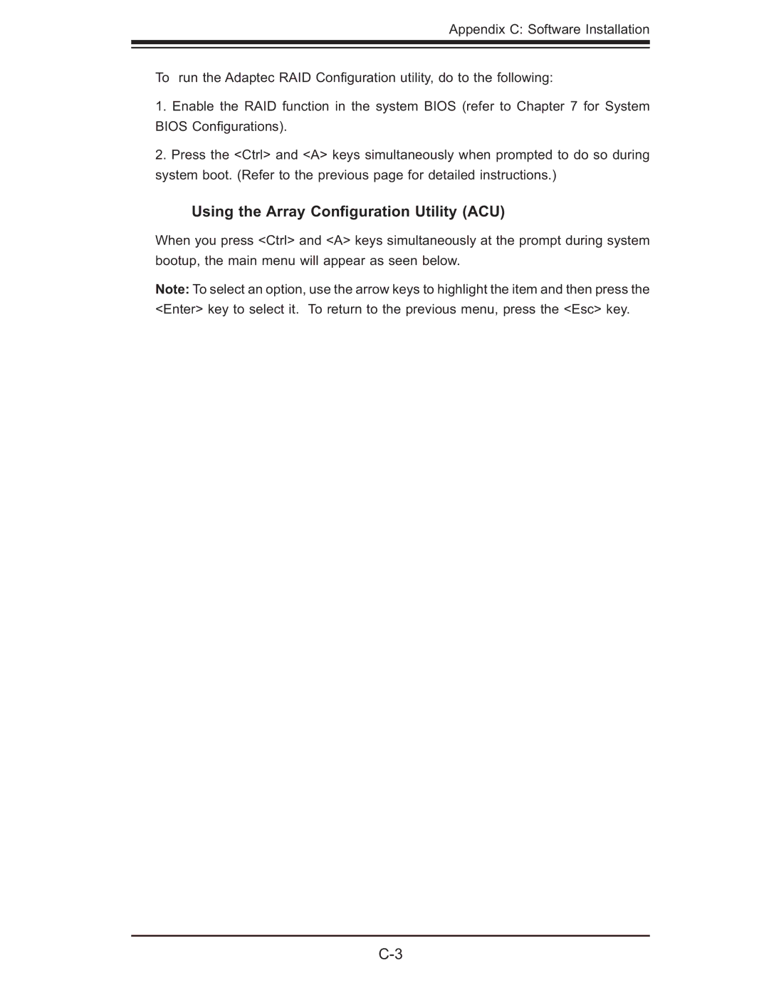 SUPER MICRO Computer 6014L-T user manual Using the Array Conﬁguration Utility ACU 