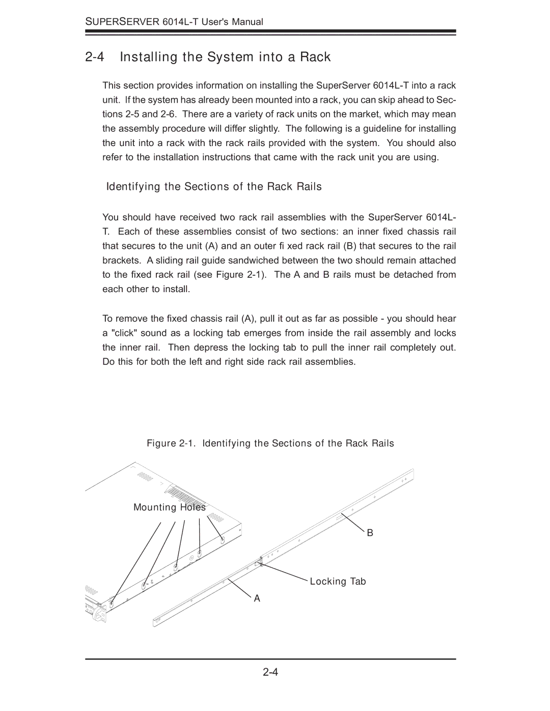 SUPER MICRO Computer 6014L-T user manual Installing the System into a Rack, Identifying the Sections of the Rack Rails 