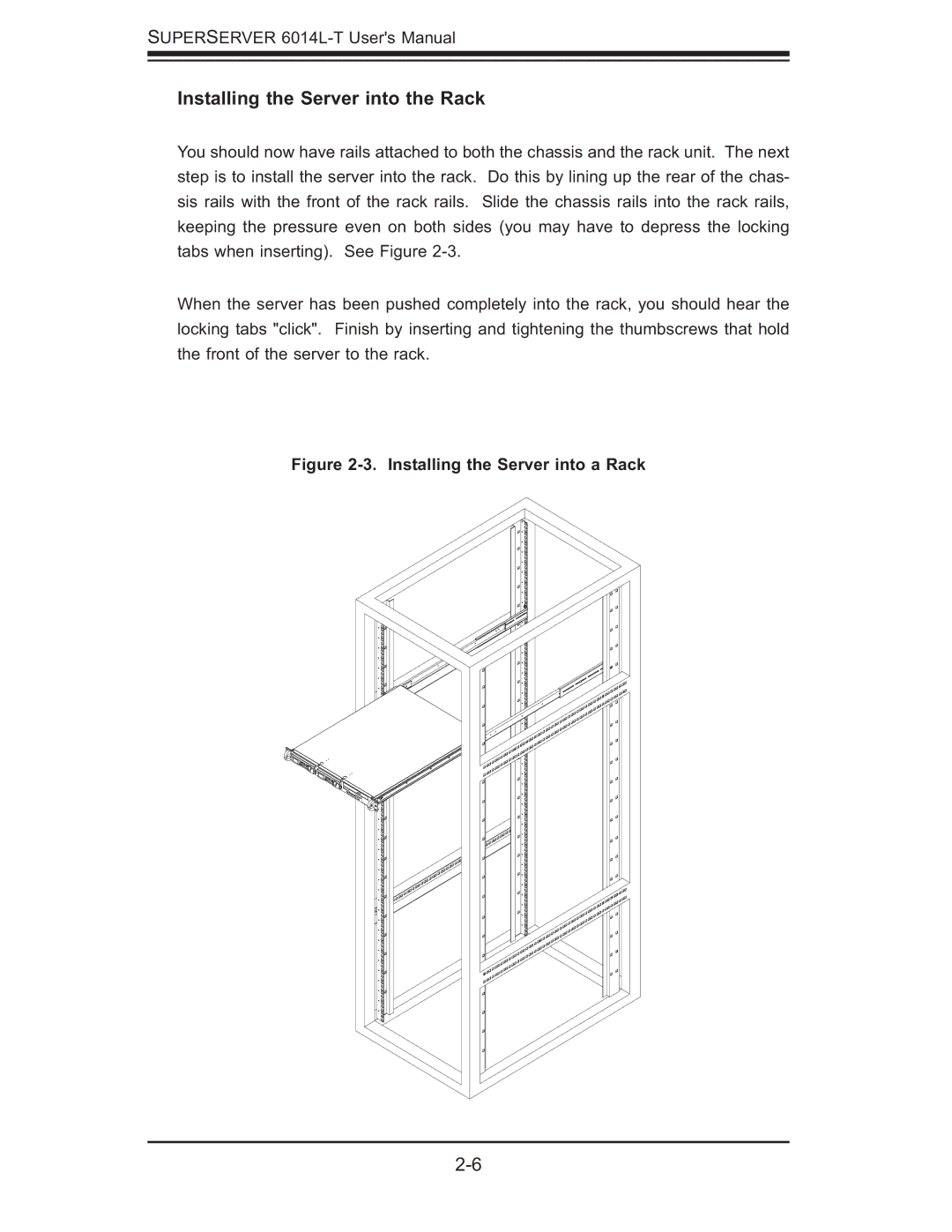 SUPER MICRO Computer 6014L-T user manual Installing the Server into the Rack, Installing the Server into a Rack 