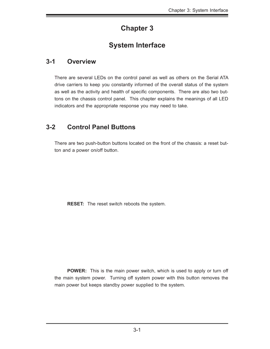 SUPER MICRO Computer 6014L-T user manual Chapter System Interface, Control Panel Buttons 