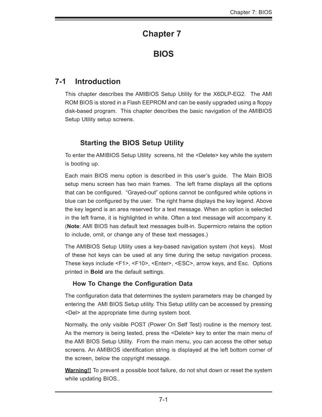 SUPER MICRO Computer 6014L-T user manual Chapter, Introduction, How To Change the Conﬁguration Data 