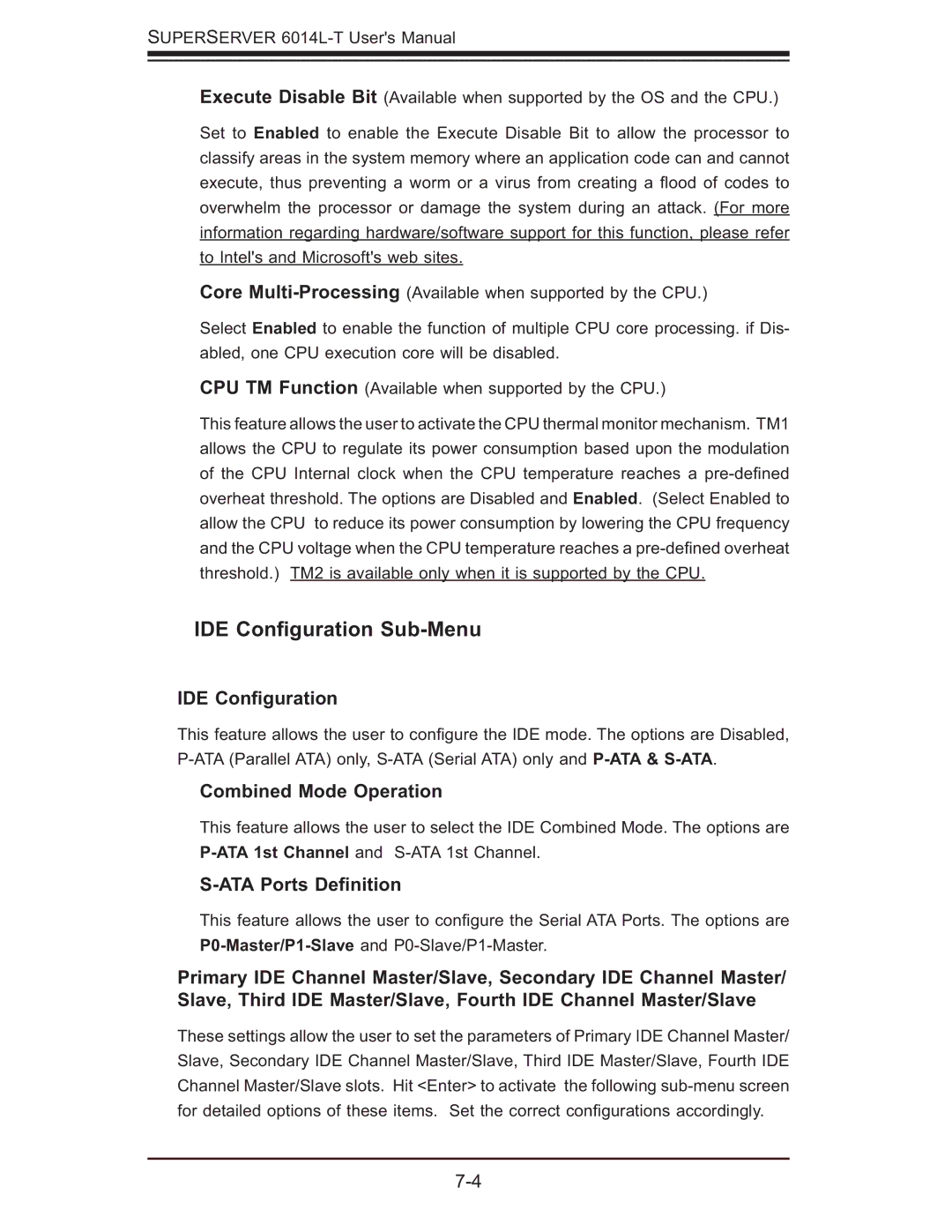 SUPER MICRO Computer 6014L-T user manual IDE Conﬁguration Sub-Menu, Combined Mode Operation, ATA Ports Deﬁnition 