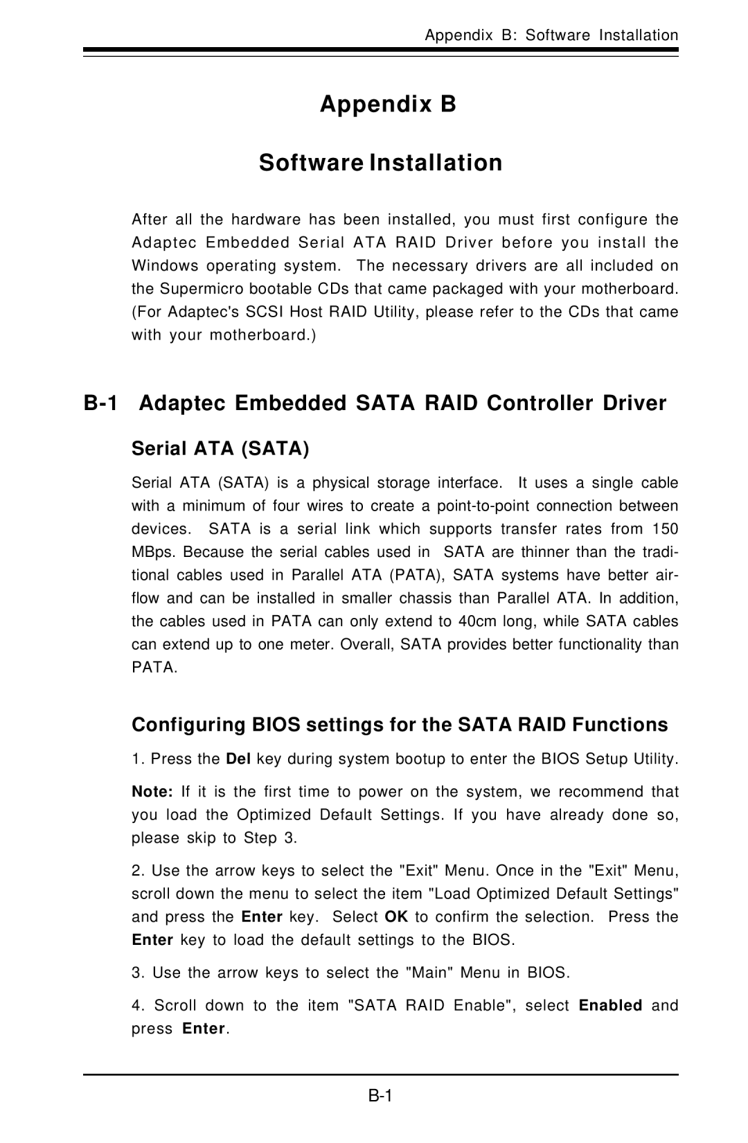 SUPER MICRO Computer 6014P-82R, 6014P-8R Appendix B Software Installation, Adaptec Embedded Sata RAID Controller Driver 