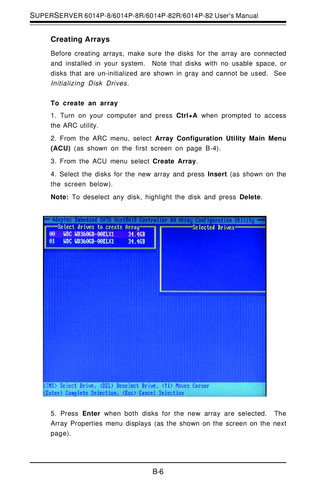 SUPER MICRO Computer 6014P-82R, 6014P-8R user manual Creating Arrays, To create an array 