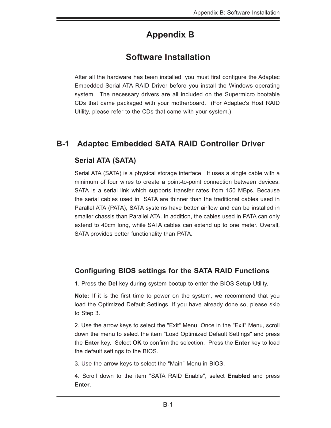 SUPER MICRO Computer 6014P-TR Appendix B Software Installation, Adaptec Embedded Sata RAID Controller Driver, Enter 