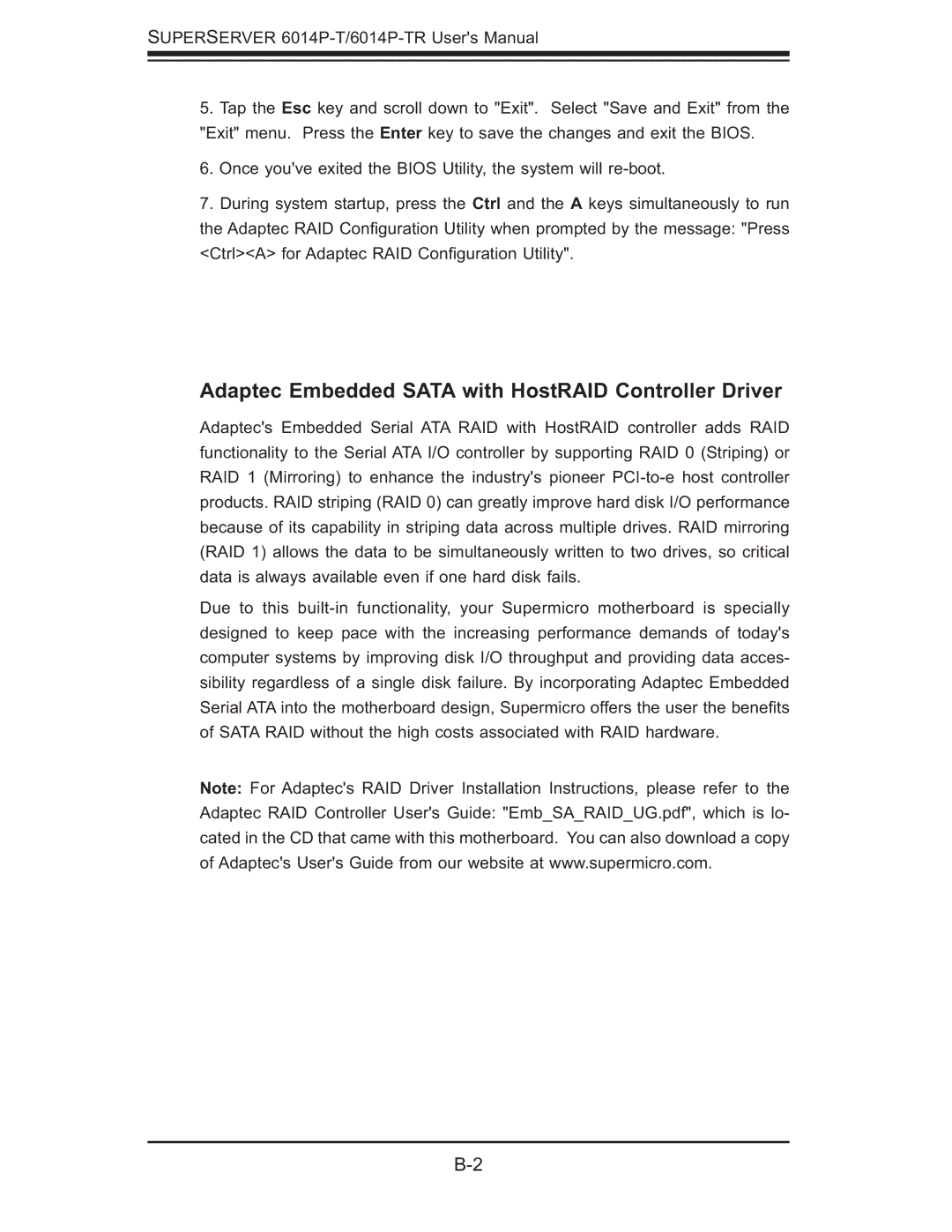 SUPER MICRO Computer 6014P-TR user manual Adaptec Embedded Sata with HostRAID Controller Driver 