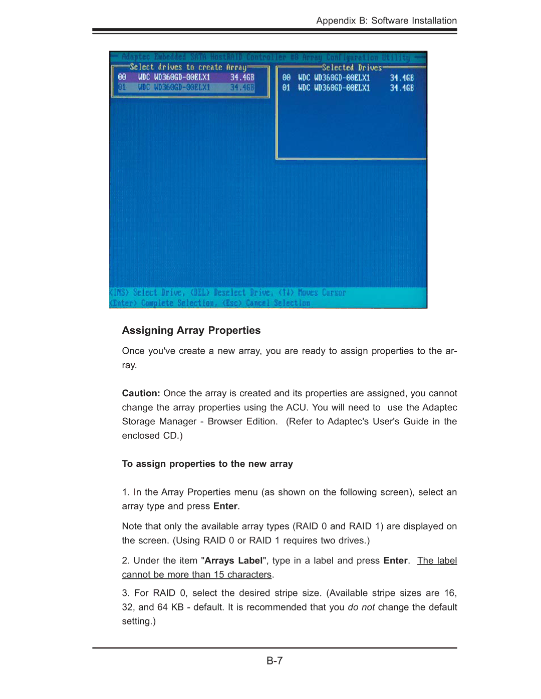 SUPER MICRO Computer 6014P-TR user manual Assigning Array Properties, To assign properties to the new array 