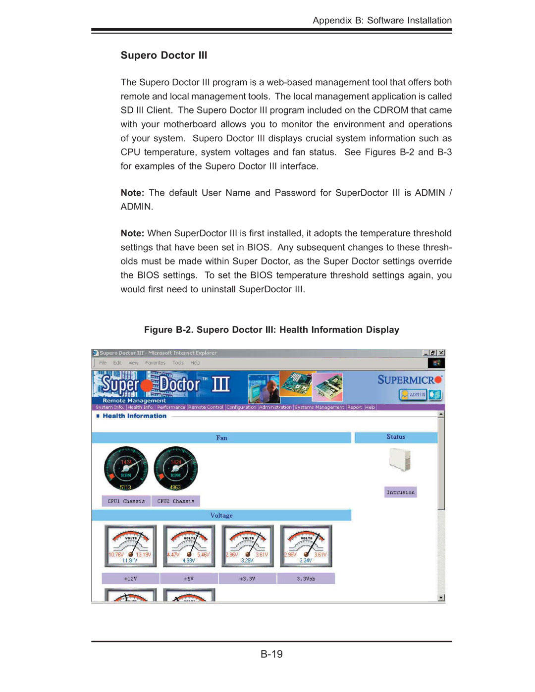 SUPER MICRO Computer 6014P-TR user manual Figure B-2. Supero Doctor III Health Information Display 