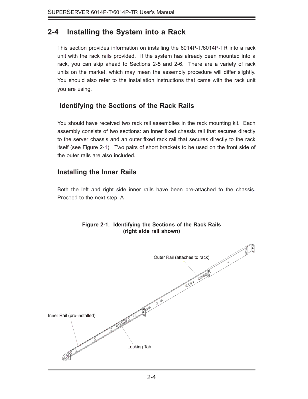 SUPER MICRO Computer 6014P-TR user manual Installing the System into a Rack, Identifying the Sections of the Rack Rails 