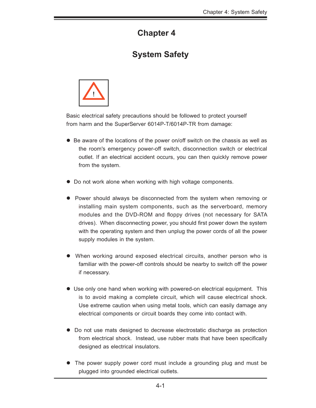 SUPER MICRO Computer 6014P-TR user manual Chapter System Safety 