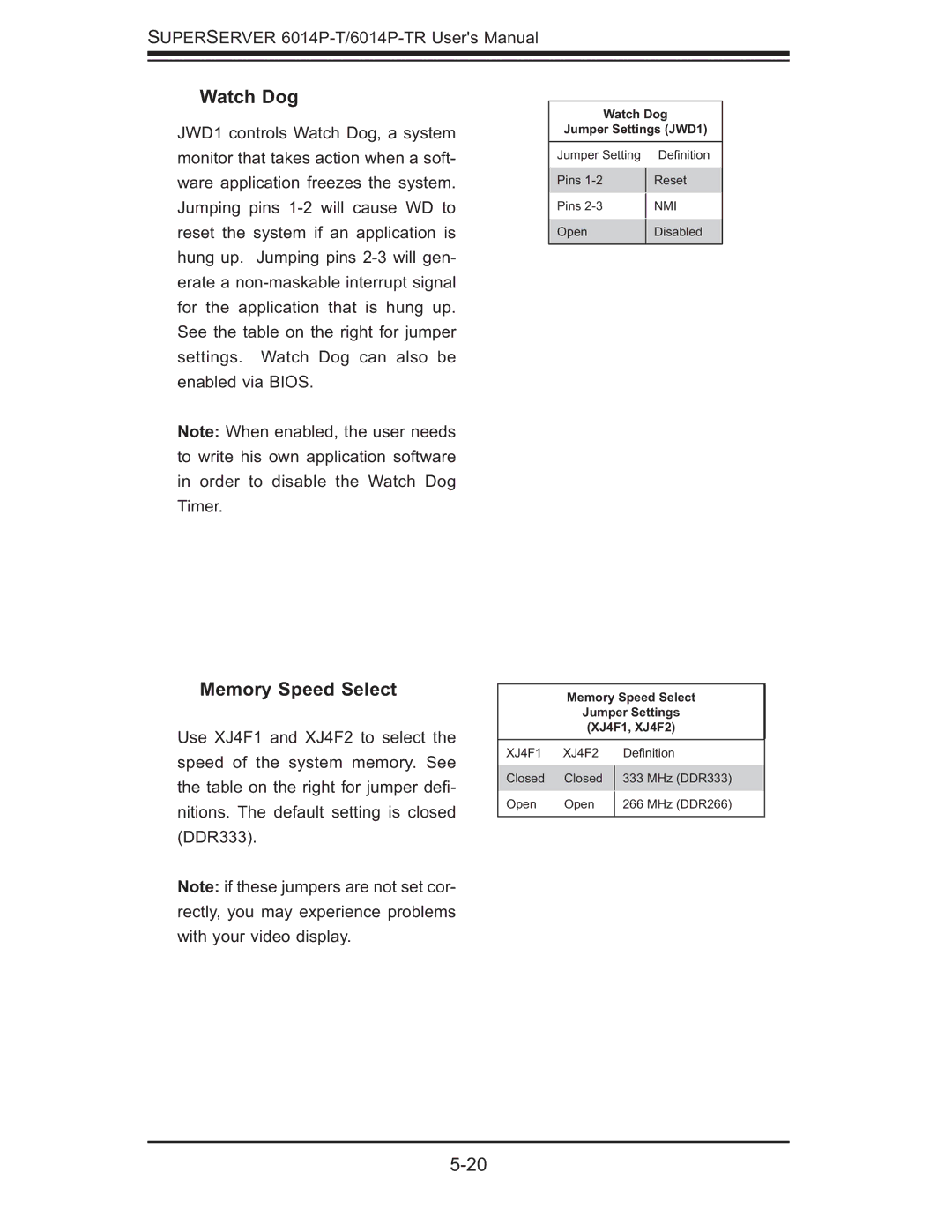 SUPER MICRO Computer 6014P-TR user manual Watch Dog, Memory Speed Select 